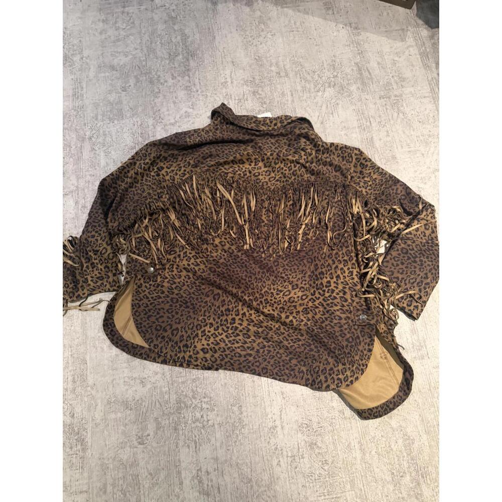 NWT Free People We the Free Leopard Print Fringe Vegan Suede Shirt Jacket L - Picture 4 of 7